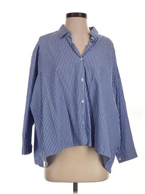 Relaxed Blue & White Striped Button-Down Shirt